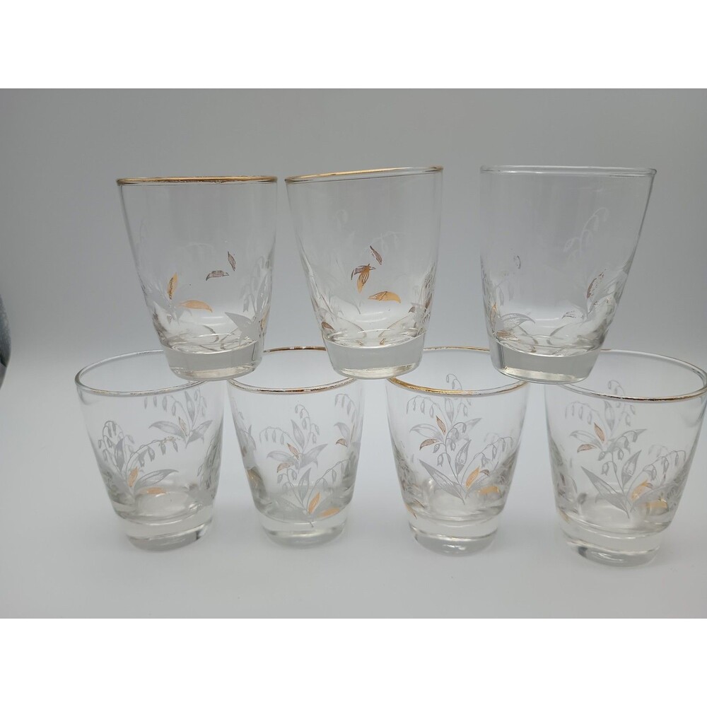 7 Vtg Libbey Lily Of The Valley Juice Glasses 6 Oz Gold Rim